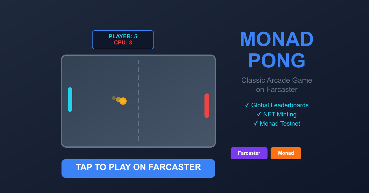 Monad Pong - Farcaster Mini Apps